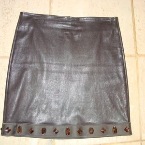 Jitrois Leather Skirt With Stone Jem Detail on Hem